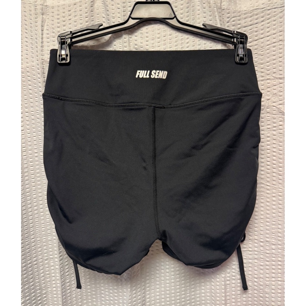 Full Send Womens Black Ruched Side Cinch High Waisted Athletic Shorts Size Med